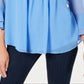 Charter Club Women's Double Ruffle Solid Pintuck Top  Blue Size 2XL
