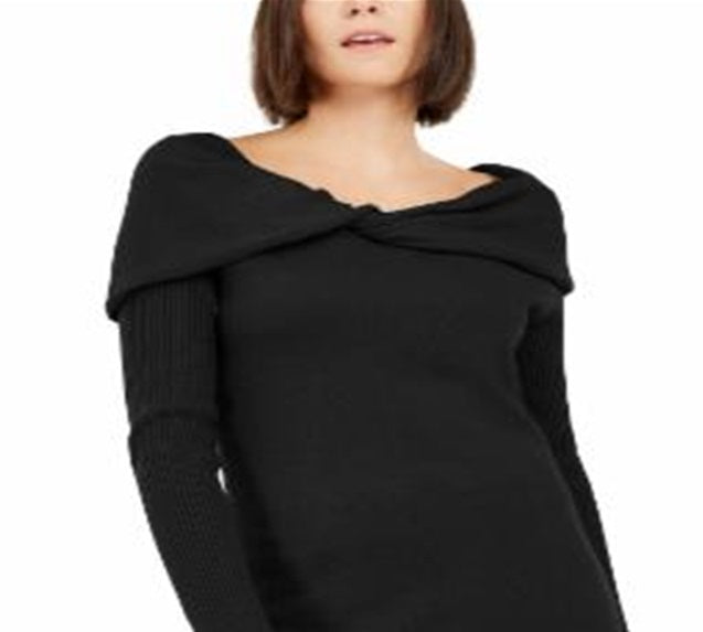 INC International Concepts Women's  Cashmere Boat-Neck Tunic Sweater  Black Size S
