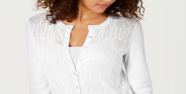Charter Club Women's Pointelle Knit Cardigan White Size -M