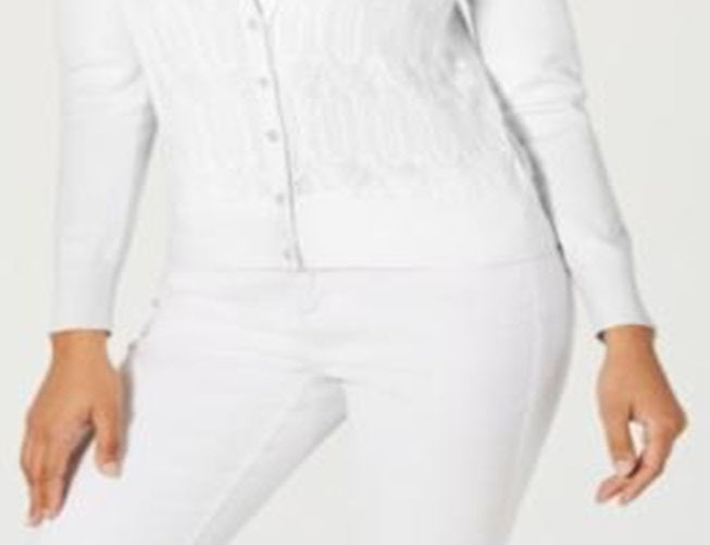 Charter Club Women's Pointelle Knit Cardigan White Size -M