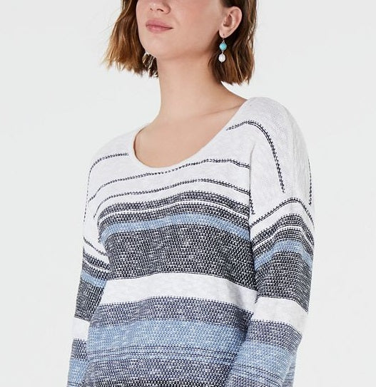 Style & Co Women's Striped Drop Shoulder Sweater Blue Size XX-Large
