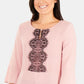 NY Collection Women's 3/4 Sleeve Peplum Top with Trim Pink Size Small