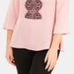 NY Collection Women's 3/4 Sleeve Peplum Top with Trim Pink Size Small