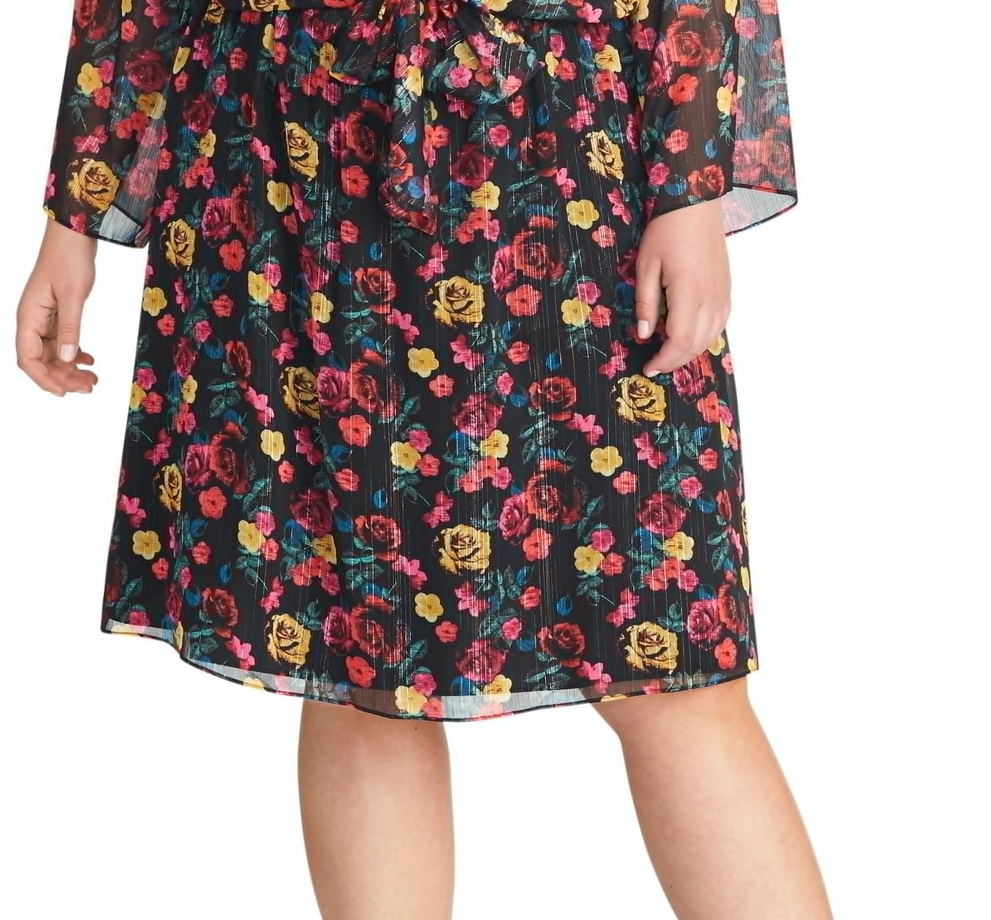 Rachel Roy Women's Trendy Plus Emma Floral Print Dress Black Size 1X