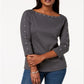 Karen Scott Women's Cotton Keyhole Stud Top Gray Size S