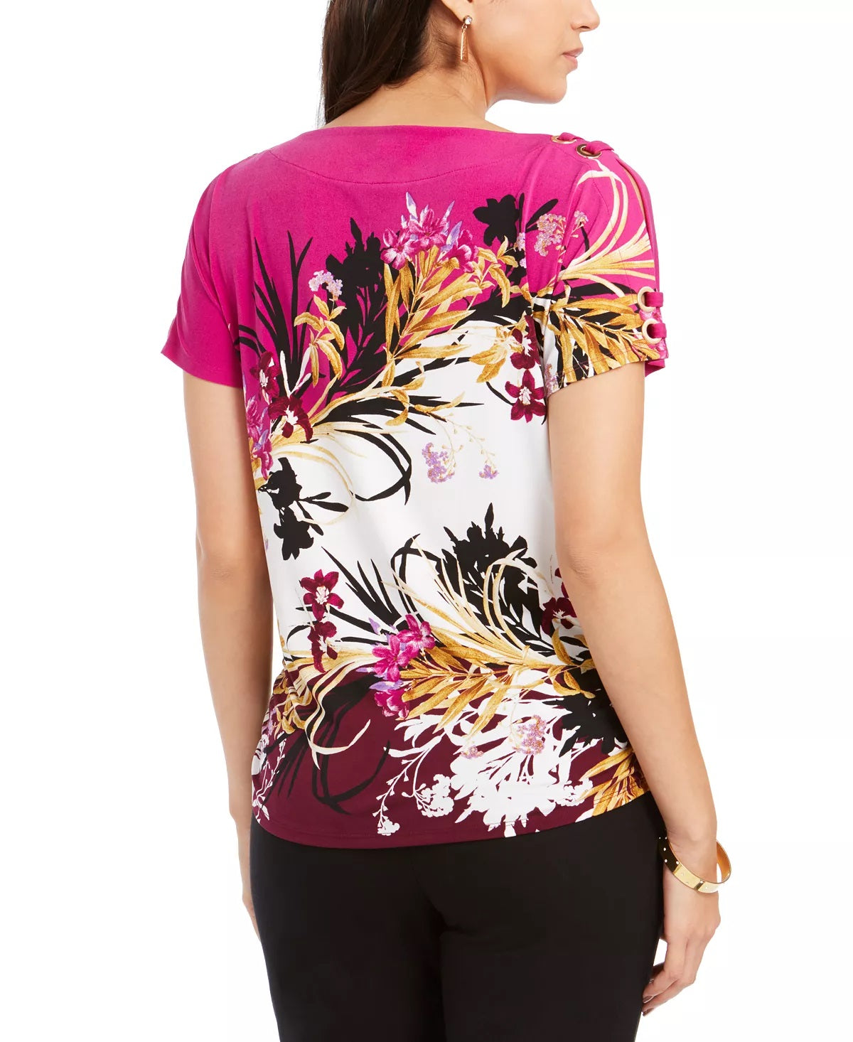 JM Collection Women's Printed Lace Up Top Pink Size Large