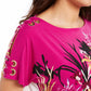 JM Collection Women's Printed Lace Up Top Pink Size Large