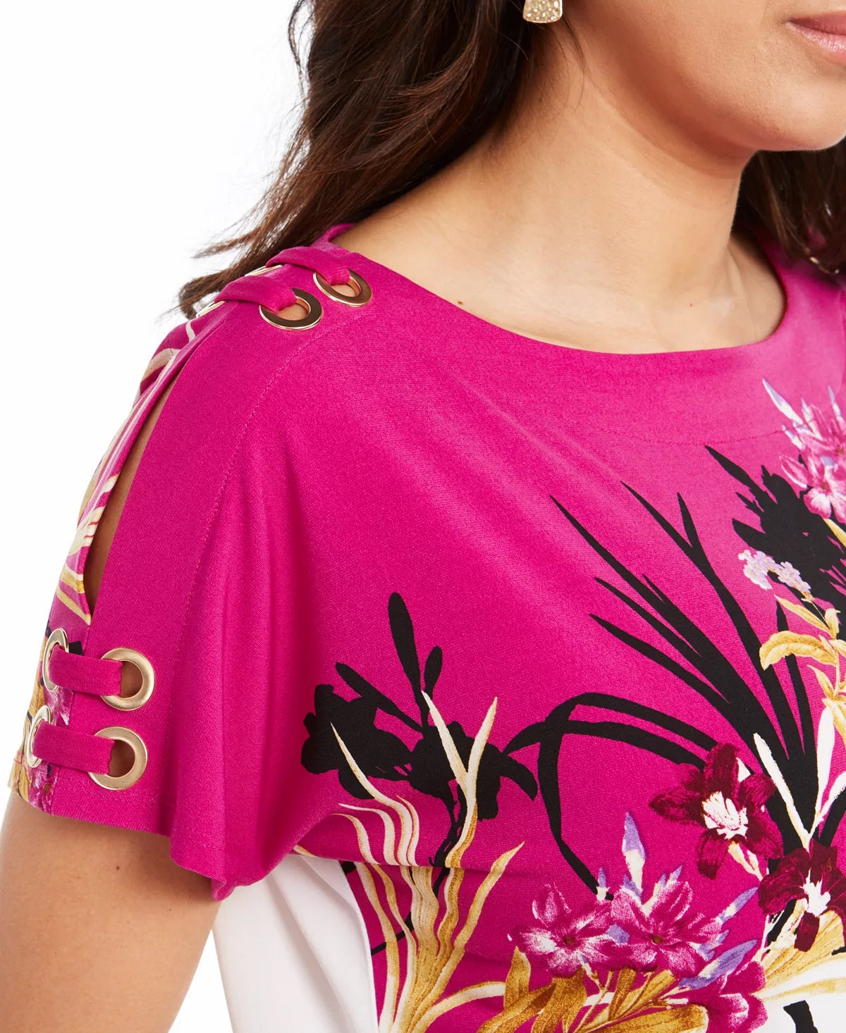 JM Collection Women's Printed Lace Up Top Pink Size Large