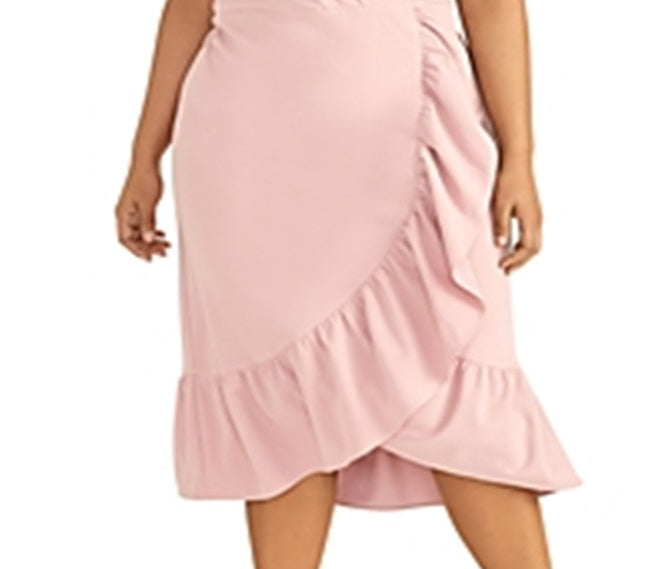 Rachel Roy Women's Faux Wrap Ruffled Maxi Dress Pink Size 22W