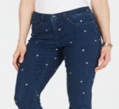 Charter Club Women's Embroidered Bristol Skinny Ankle Jeans Blue Size 8