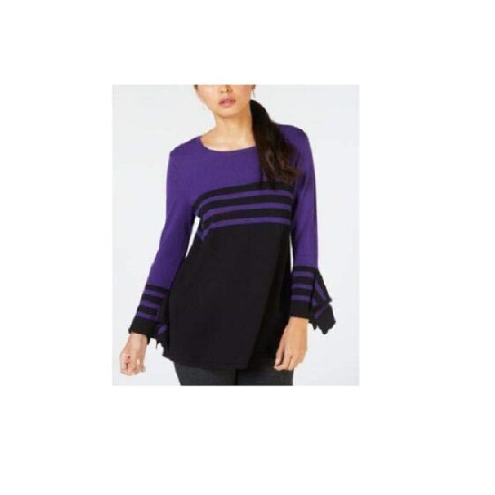 Alfani Women's Petite Colorblocked Striped Sweater  Purple Size Petite M