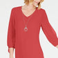 JM Collection Women's Tie Sleeve Necklace Dress Red Size Petite S
