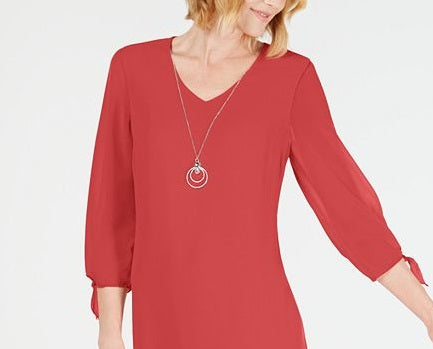 JM Collection Women's Tie Sleeve Necklace Dress Red Size Petite S