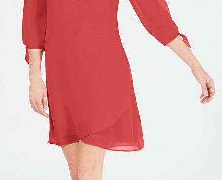 JM Collection Women's Tie Sleeve Necklace Dress Red Size Petite S