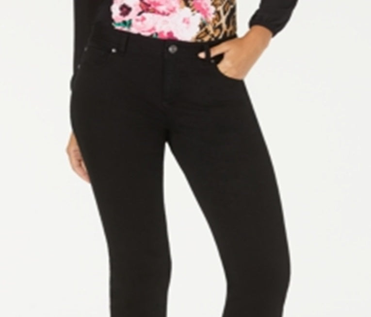 INC International Concepts Women's Denim Tummy Control Straight Leg Jeans Black Size 0