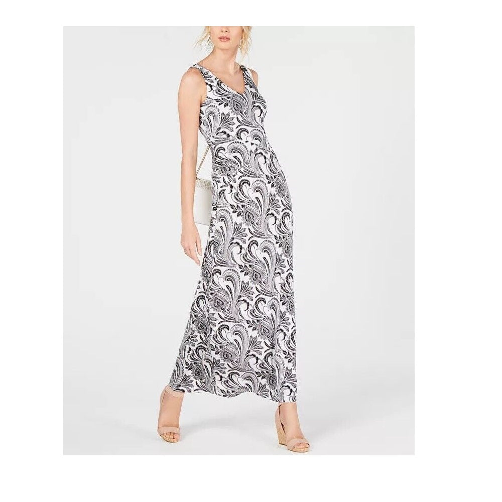 INC International Concepts Women's  Petite V-Neck Ruched Maxi Dress  White Size Petite M