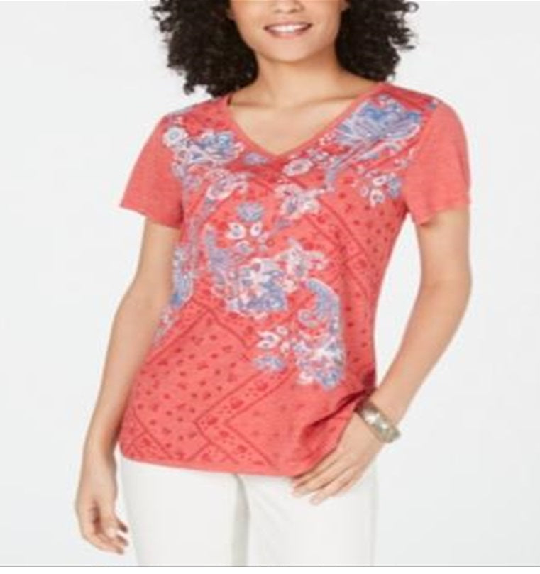 Style & Co Petite Graphic-Print T-Shirt Red Size Petite XL