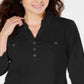 Karen Scott Women's 3/4 Sleeve Polo Shirt Black Size Petite Small