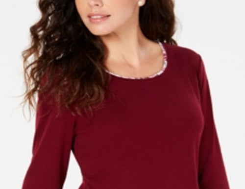 Karen Scott Women's Layered Look Solid Plaid Top Red Size X-Small