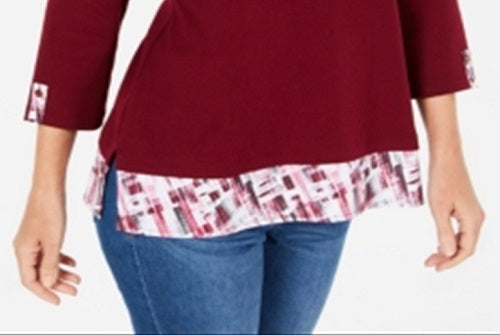Karen Scott Women's Layered Look Solid Plaid Top Red Size X-Small