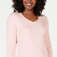 Karen Scott Women's Cotton Button Trim Top Pink Size Large