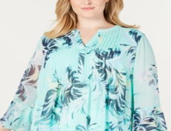 Charter Club Women's Plus Printed Tiered Ruffle Top Blue Size 1X