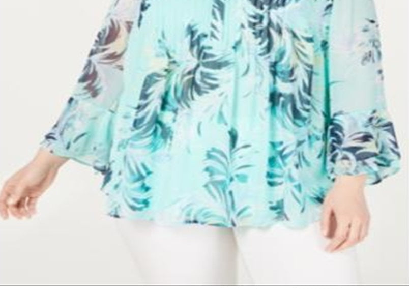 Charter Club Women's Plus Printed Tiered Ruffle Top Blue Size 1X