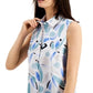Alfani Women's Knit Sleeveless Floral Button Down Blouse Blue Size X-Small