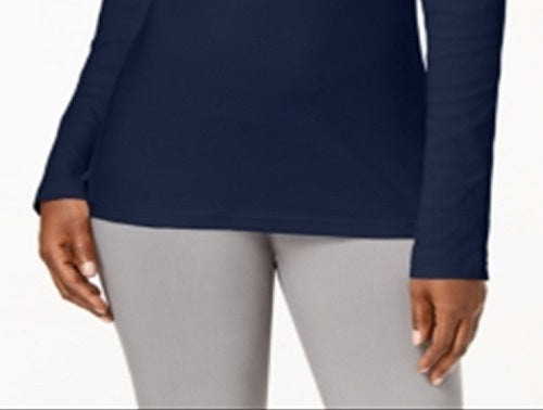 Karen Scott Women's Long Sleeve Mock Neck Cotton Top Blue Size Petite