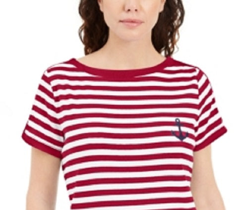 Karen Scott Women's Striped Anchor Top Red Size Small