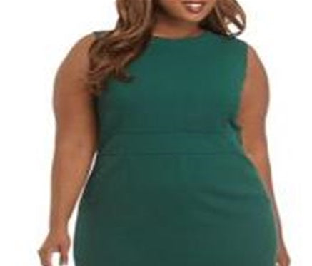 Nine West Women's Plus Jewel Neck Sheath Dress Green Size 16W