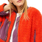 Free People Women's Rivington Sherpa Shearling Colorblock Jacket Red Size Large