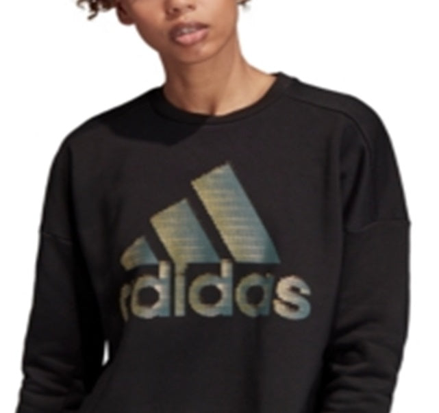 Adidas Women's Printed Long Sleeve Crew Neck Sweater Black Size XX-Small