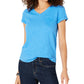 Style & Co Women's V Neck Pocket T-Shirt Blue Size Petite S