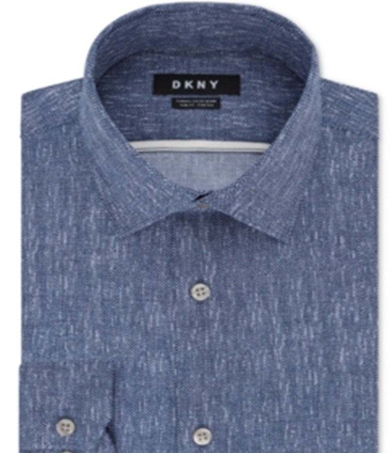 DKNY Men's 17 Button Down Slim Fit Stretch Dress Blue Size X-Large