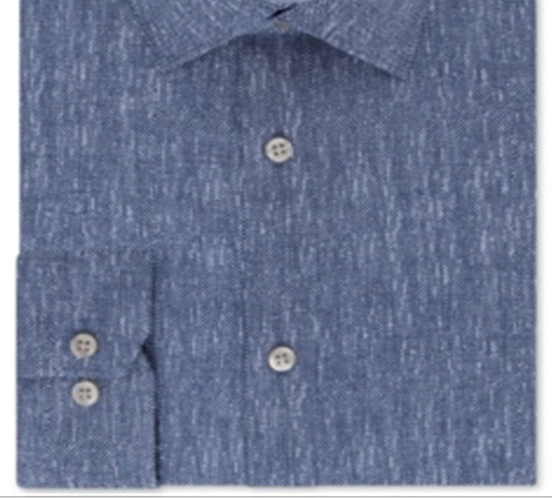 DKNY Men's 17 Button Down Slim Fit Stretch Dress Blue Size X-Large
