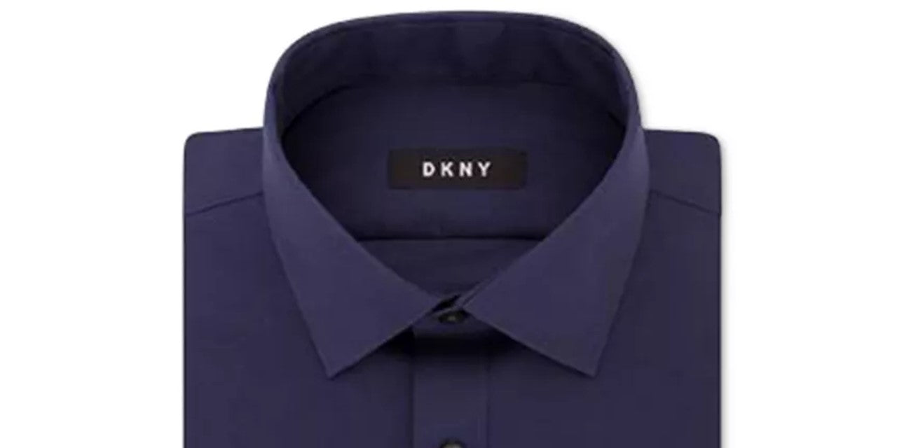 Dkny पुरुषों के लिए स्लिम-फिट परफॉरमेंस स्ट्रेच सॉलिड ड्रेस शर्ट नीला, साइज़ 15 32/33
