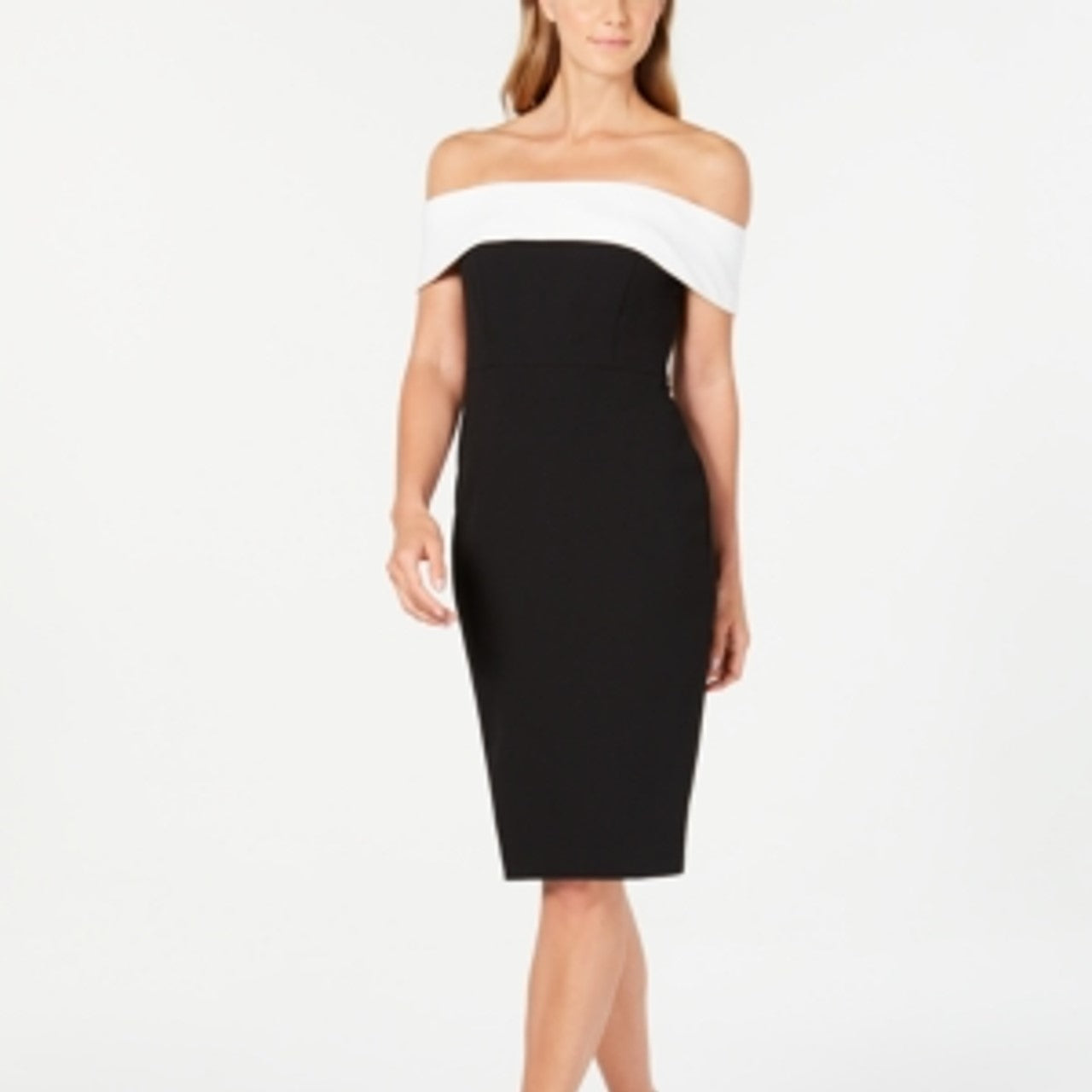 Calvin Klein  Women's  Off-the-Shoulder Color Block Sheath Dress Black Size 6