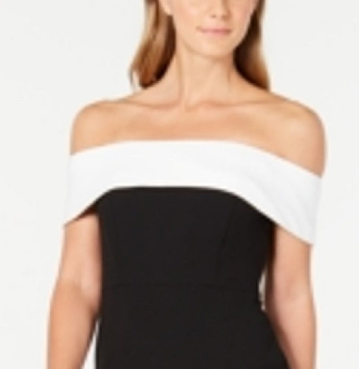 Calvin Klein  Women's  Off-the-Shoulder Color Block Sheath Dress Black Size 6