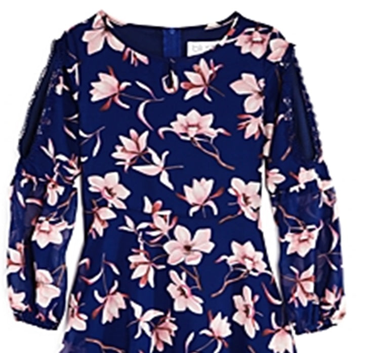 Us Angels Girl's Floral Peekaboo Sleeve Dress Blue Size 16