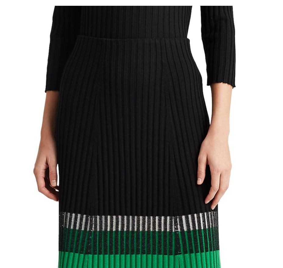 Ralph Lauren Women's Ribbed Color Block Below the Knee Wear to Work a Line Skirt Black Size XX-Large