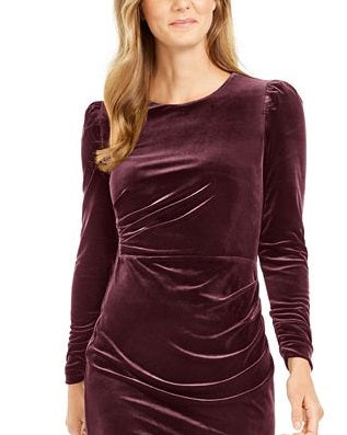Calvin Klein Women's Long Sleeve Jewel Neck Knee Length Sheath Evening Dress Purple Size 6