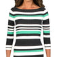 Ralph Lauren Women's Striped 3/4 Sleeve Boat Neck Below the Knee Body Con Dress Green Size Large