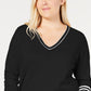 Tommy Hilfiger Women's Long Sleeve V Neck Sweater Black Size 3X