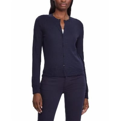 Ralph Lauren Women's Yamise Ribbed Trim Crewneck Cardigan Sweater Blue Size Large