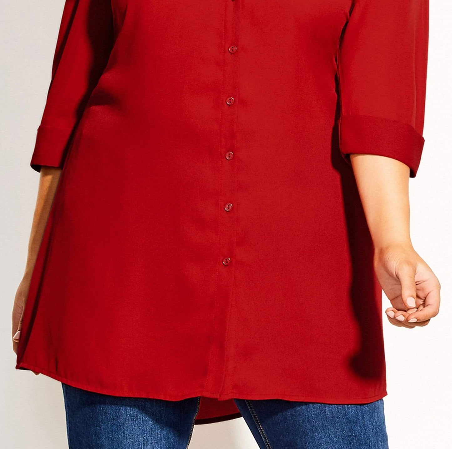City Chic Women's Plus Button Front Tunic Shirt Red Size 22W