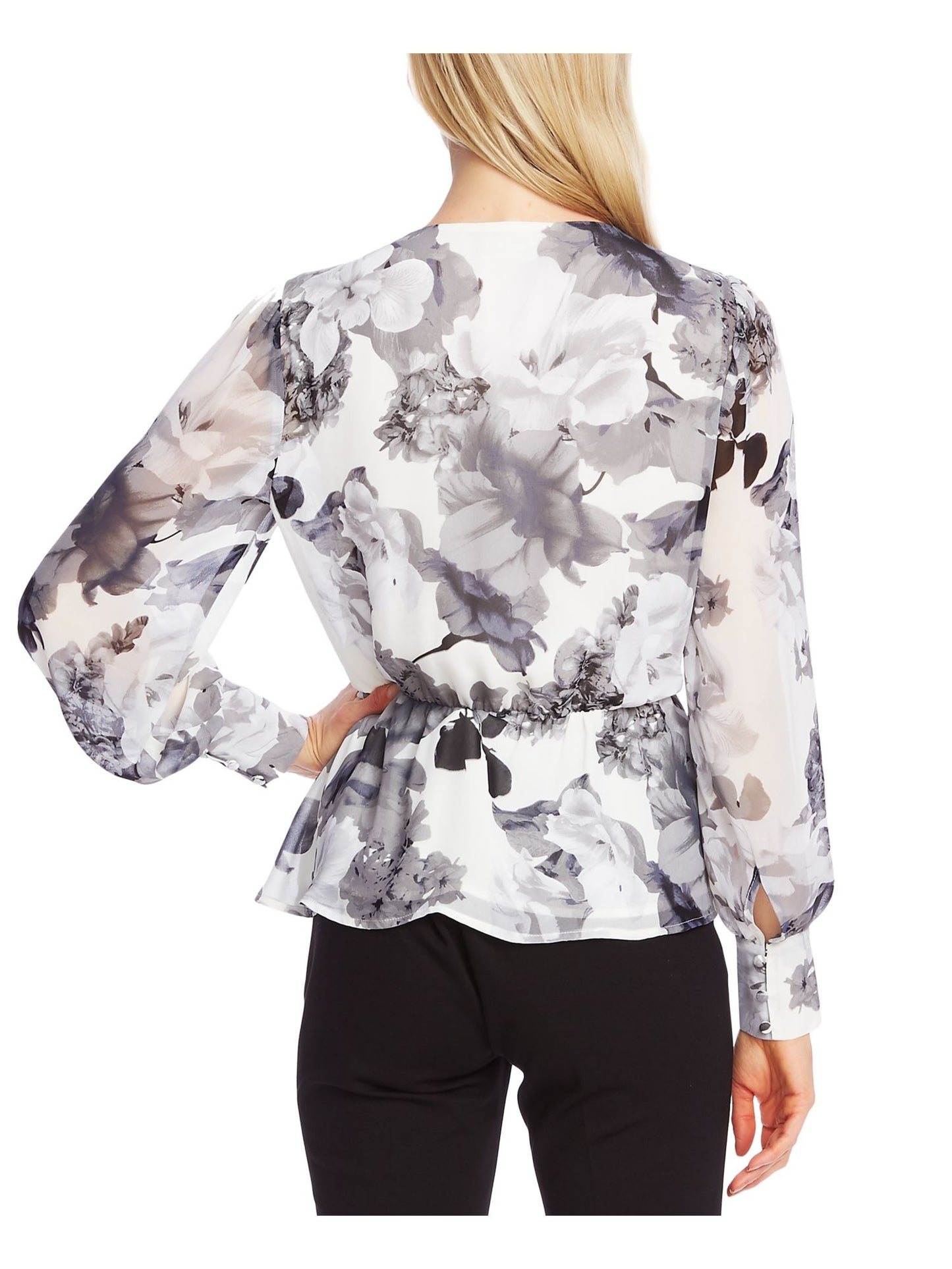 Vince Camuto Women's Long Sleeve Floral Top Gray Size XS
