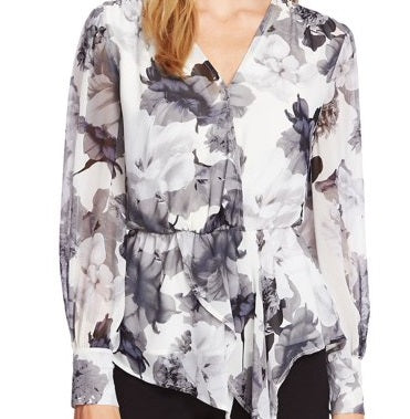 Vince Camuto Women's Long Sleeve Floral Top Gray Size XS
