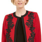 Kasper Women's Lace Trim Open Front Topper Jacket Red Size 10