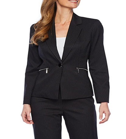 Le Suit Women's Pinstriped Zip Pocket Pantsuit Black Size 12